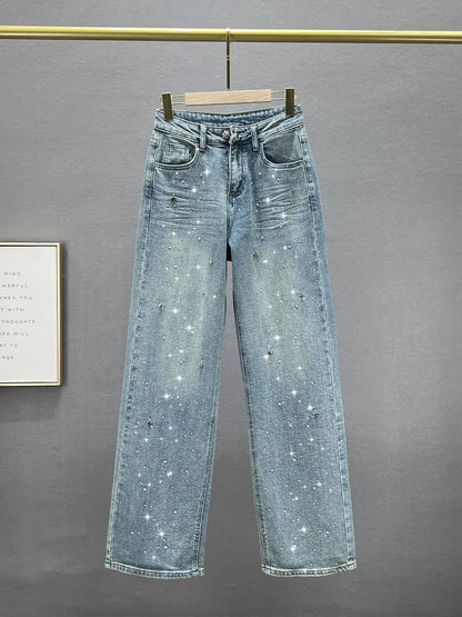 Xingx Strass High Waist Straight Jeans