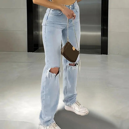 Riley Knee-Piercing Straight Jeans