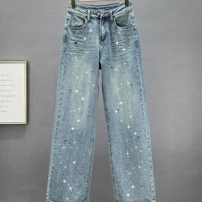 Xingx Strass High Waist Straight Jeans