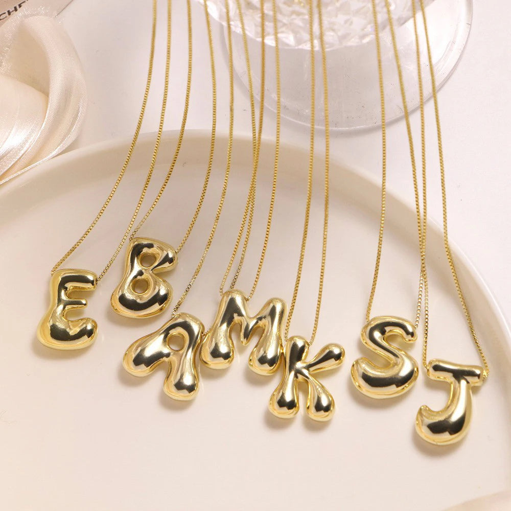 Aurora Gouden RVS Ketting – Chunky Bubble Letter Hanger