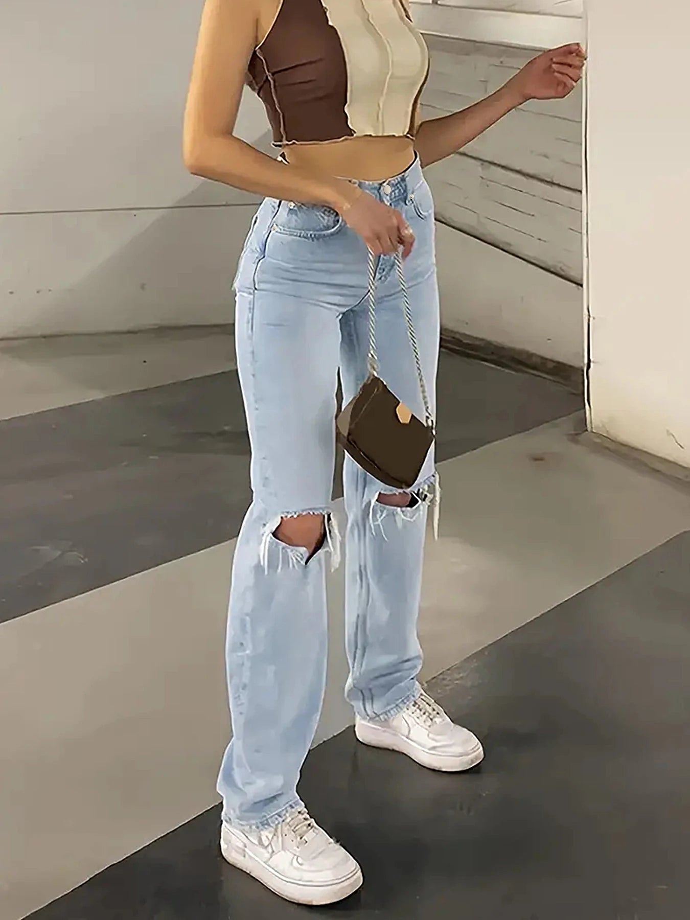 Riley Knee-Piercing Straight Jeans