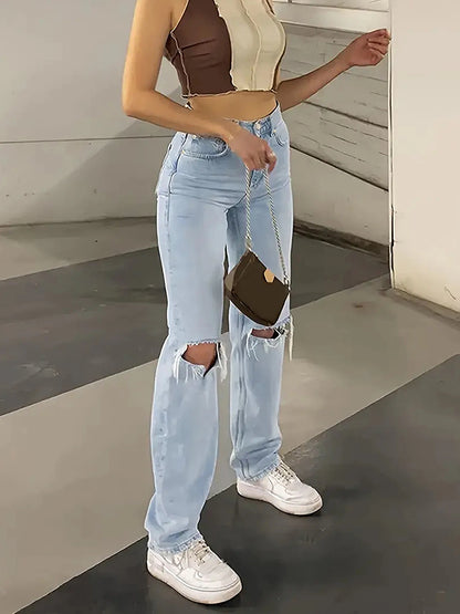 Riley Knee-Piercing Straight Jeans