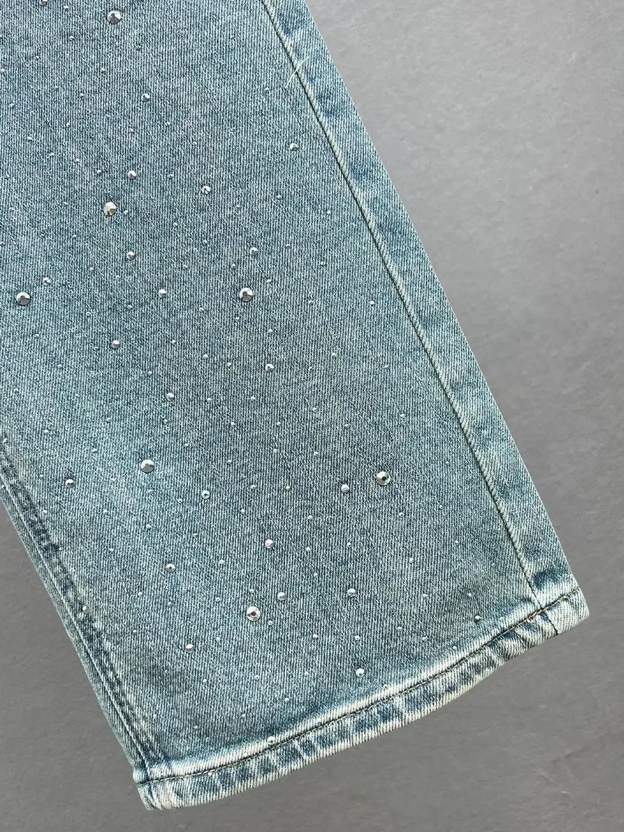 Xingx Strass High Waist Straight Jeans