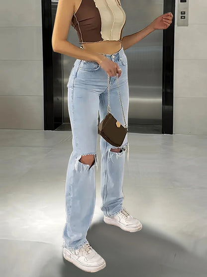 Riley Knee-Piercing Straight Jeans